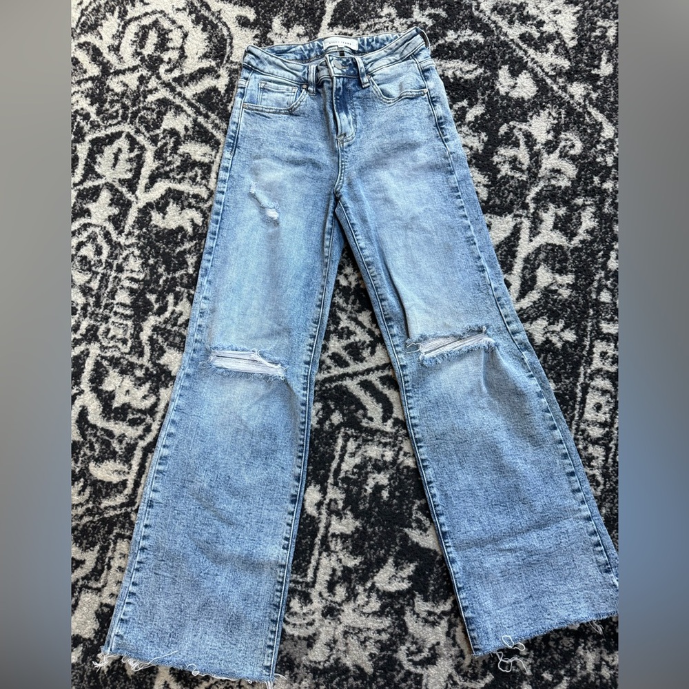 Stylish Light Blue Distressed Flare Jeans